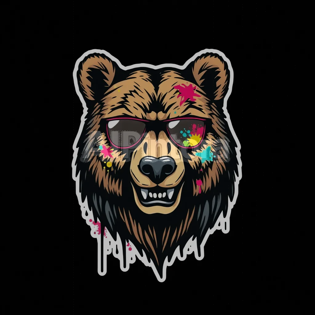 streetwear t-shirt graphic design, printable design, high detail illustration, trendy style, black background, printable t-shirt graphic design, sticker style illustration, isolated design, plain white background, centered object, bold colorful artwork, clean edges, high contrast, no model, no shirt mockup, no background scene, easy background removal, design for: Graffiti bear t-shirt
