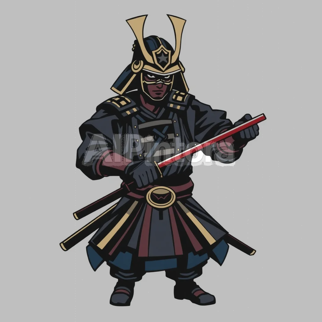 printable t-shirt graphic design, isolated centered artwork, plain white background, bold colorful illustration, clean edges, no model, no mockup, design for: Anime samurai
