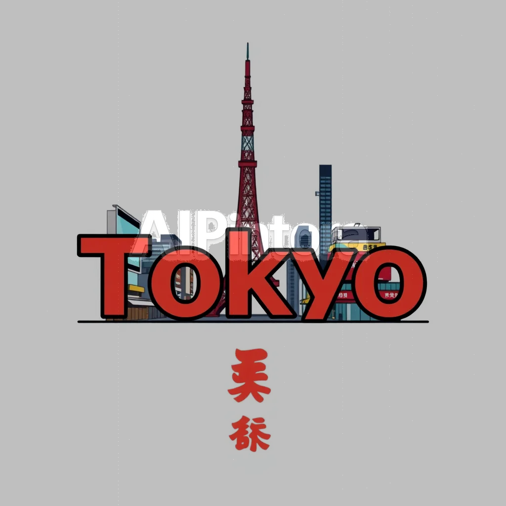 printable t-shirt graphic design, isolated centered artwork, plain white background, bold colorful illustration, clean edges, no model, no mockup, design for: Tokyo text: tokyo