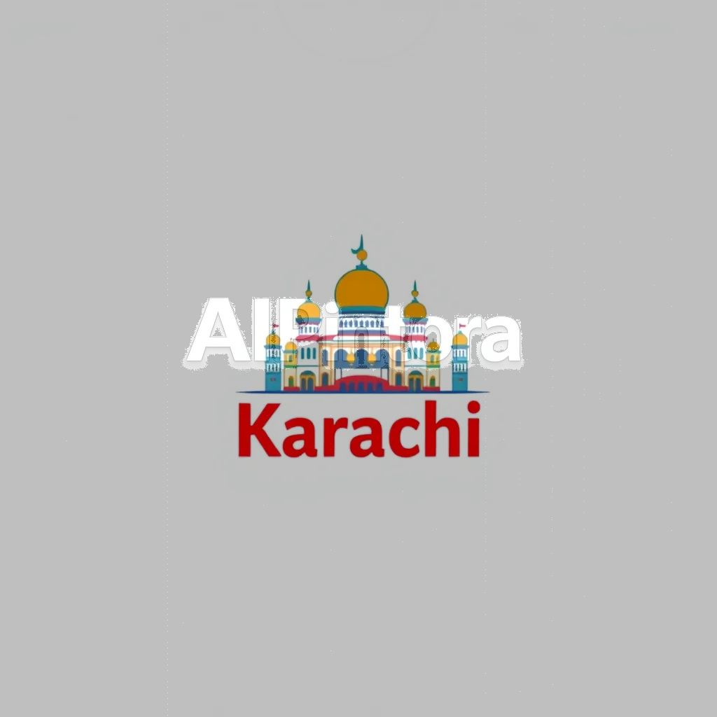 printable t-shirt graphic design, isolated centered artwork, plain white background, bold colorful illustration, clean edges, no model, no mockup, design for: Karachi text: karachi