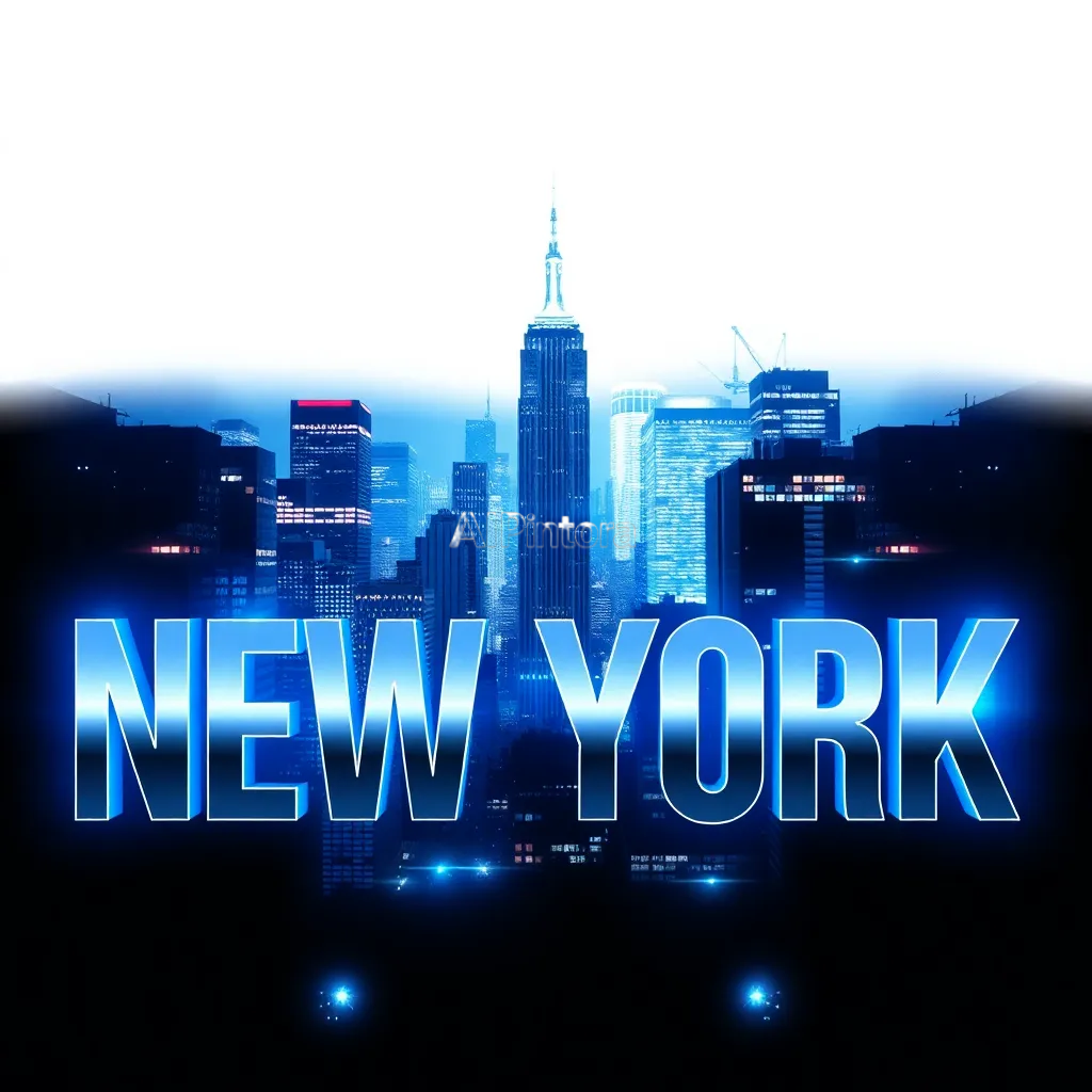 printable t-shirt graphic design of Futuristic New York streetwear graphic design, full NYC skyline in the background with glowing city lights, bold oversized “NEW YORK” text in front, luxury urban fashion aesthetic, cinematic night atmosphere, black, silver and electric blue tones, high contrast lighting, premium Gen Z streetwear style, dramatic perspective, ultra sharp details, centered composition, printable T-shirt artwork, modern luxury fashion brand look, no mockup, no extra objects,
    isolated centered artwork,
    plain white background,
    bold vector illustration,
    streetwear style,
    high contrast colors,
    clean sharp edges,
    no model,
    no shirt mockup,
    no room background,
    no realistic photo,
    no shadows on background,
    no extra objects,
    easy background removal,
    print ready design,
    professional merch artwork