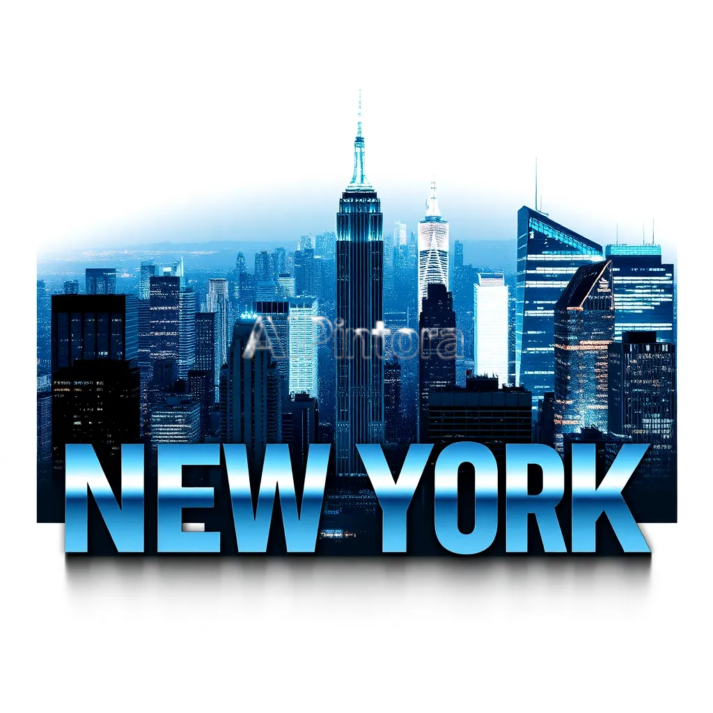 printable t-shirt graphic design of Futuristic New York streetwear graphic design, full NYC skyline in the background with glowing city lights, bold oversized “NEW YORK” text in front, luxury urban fashion aesthetic, cinematic night atmosphere, black, silver and electric blue tones, high contrast lighting, premium Gen Z streetwear style, dramatic perspective, ultra sharp details, centered composition, printable T-shirt artwork, modern luxury fashion brand look, no mockup, no extra objects,
    isolated centered artwork,
    plain white background,
    bold vector illustration,
    streetwear style,
    high contrast colors,
    clean sharp edges,
    no model,
    no shirt mockup,
    no room background,
    no realistic photo,
    no shadows on background,
    no extra objects,
    easy background removal,
    print ready design,
    professional merch artwork
