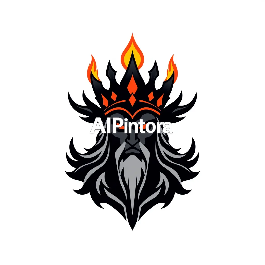 premium professional vector logo design of dark fantasy king with fire crown,
    centered composition,
    isolated logo mark,
    clean minimal branding,
    simple strong shapes,
    luxury modern style,
    white background,
    high contrast,
    sharp clean edges,
    balanced spacing,
    no mockup,
    no 3d render,
    no realistic photo,
    no background scene,
    no extra objects,
    no shadows,
    brand identity style,
    ultra detailed logo artwork