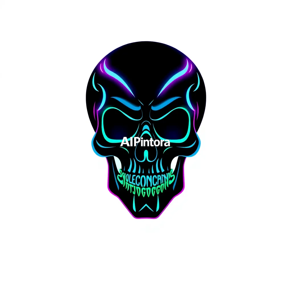 premium printable t-shirt artwork of Skull typography t-shirt,
neon cinematic style,
electric blue and purple glow,

inspired by London,
modern luxury fashion brand,
emerald green and black color palette,
isolated centered graphic,
clean plain background,
thick white outline around artwork,
sticker style border,
transparent background friendly,
suitable for printing on any shirt color,
bold high contrast illustration,
no model,
no shirt mockup,
no product photo,
no messy background,
no extra random objects,
ultra detailed, sharp clean edges, HD 4K, premium artwork, centered balanced composition
