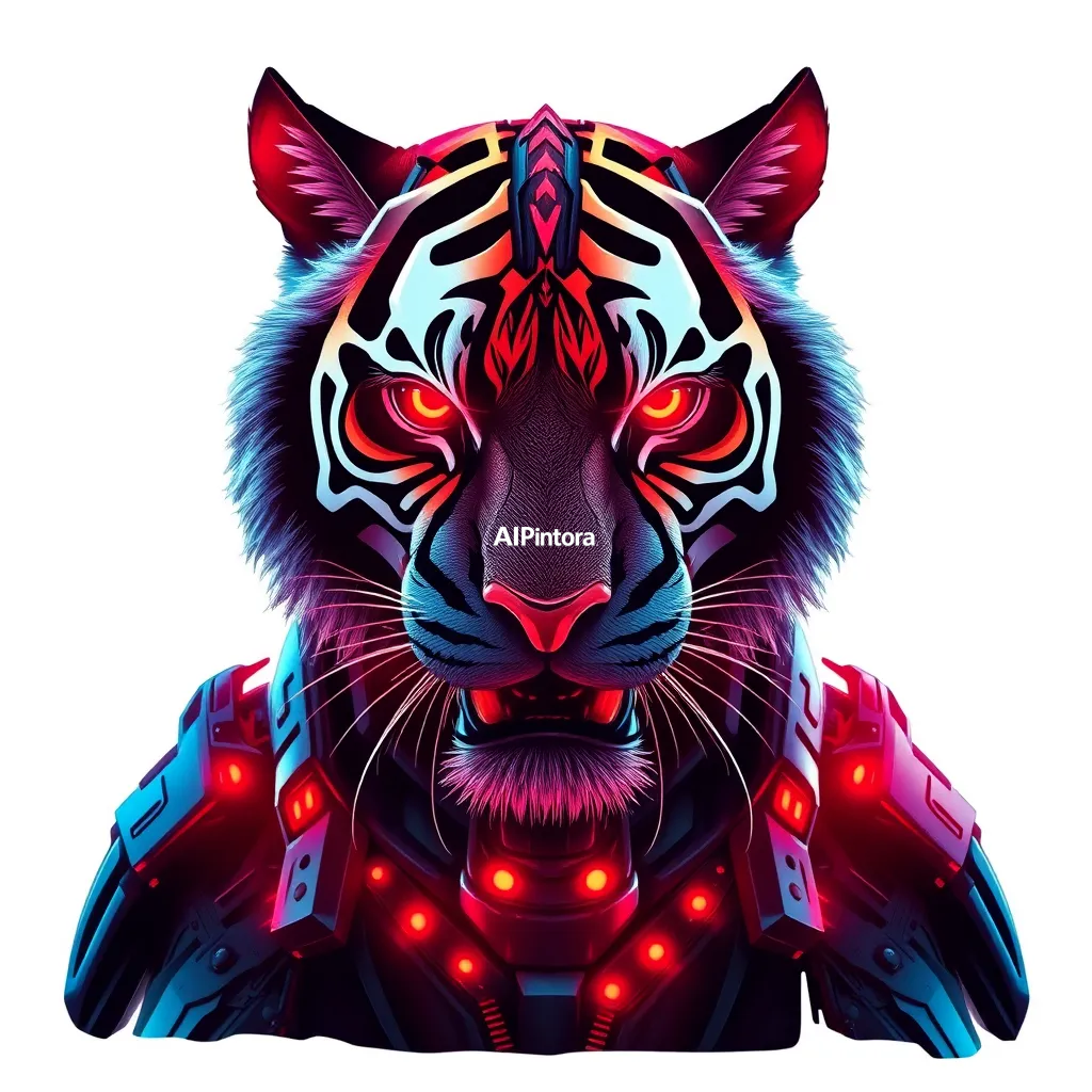 
    A highly detailed premium streetwear t-shirt artwork featuring robotic tiger king,
    cinematic composition,
    centered main character focus,
    luxury hypebeast fashion aesthetic,
    futuristic visual storytelling,
    dramatic perspective angle,
    ultra detailed textures,
    glowing highlights,
    aggressive powerful energy,
    premium cyberpunk atmosphere,
    bold focal point,
    layered depth composition,
    rich shadows and contrast,
    cinematic red and blue lighting,
    premium fashion poster style,
    luxury Gen Z streetwear design,
    oversized graphic composition,
    thick white sticker outline,
    clean isolated background,
    transparent background friendly,
    suitable for printing on black shirts,
    no mockup,
    no model,
    no room background,
    no extra objects,
    ultra sharp details,
    masterpiece quality,
    HD 4K
    