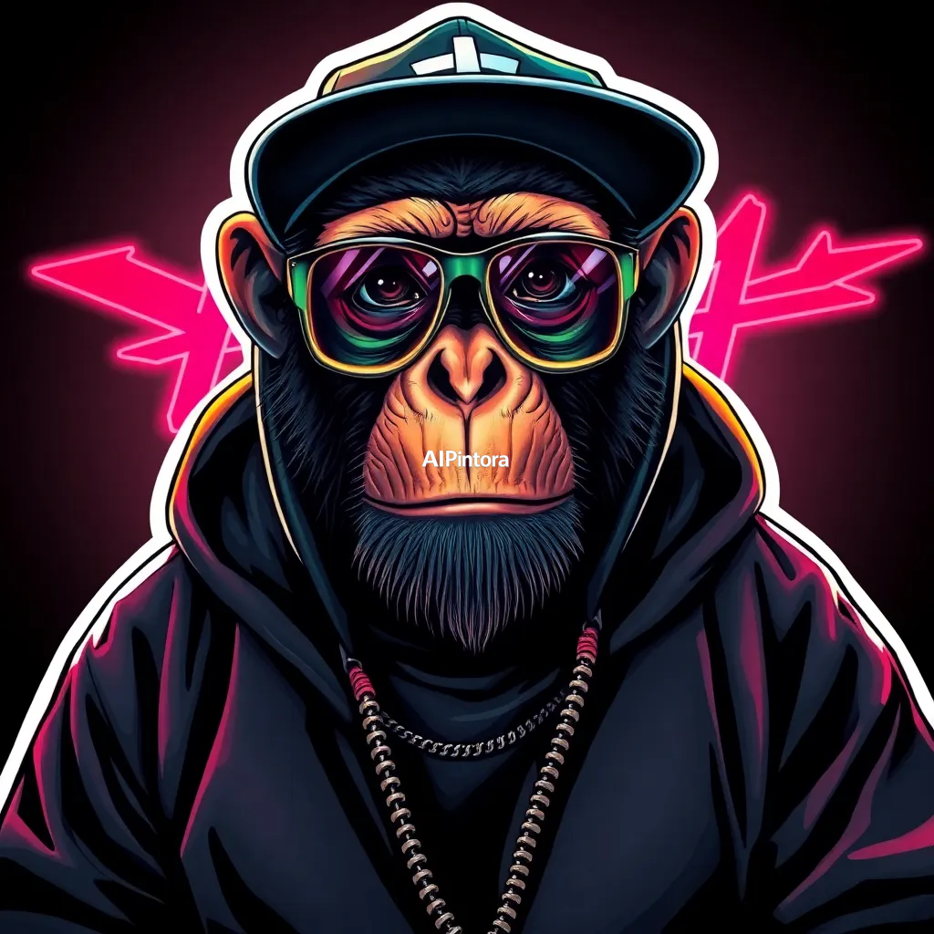 
    A highly detailed premium streetwear t-shirt artwork featuring stylish chimpanzee wearing luxury streetwear outfit, oversized hoodie, trendy glasses and cap, urban fashion aesthetic, colorful graffiti accents, centered composition, clean background, premium t-shirt artwork,
    cinematic composition,
    centered main character focus,
    luxury hypebeast fashion aesthetic,
    futuristic visual storytelling,
    dramatic perspective angle,
    ultra detailed textures,
    glowing highlights,
    aggressive powerful energy,
    premium cyberpunk atmosphere,
    bold focal point,
    layered depth composition,
    rich shadows and contrast,
    cinematic red and blue lighting,
    premium fashion poster style,
    luxury Gen Z streetwear design,
    oversized graphic composition,
    thick white sticker outline,
    clean isolated background,
    transparent background friendly,
    suitable for printing on black shirts,
    no mockup,
    no model,
    no room background,
    no extra objects,
    ultra sharp details,
    masterpiece quality,
    HD 4K
    