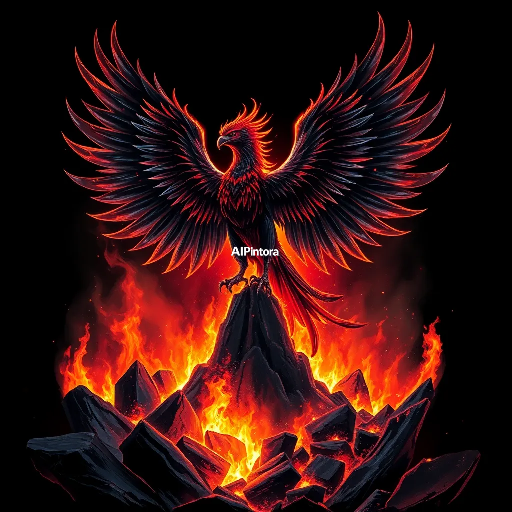 masterpiece premium streetwear artwork of dark phoenix rising from burning ruins,
    futuristic luxury urban fashion aesthetic,
    hypebeast culture inspired,
    bold centered composition,
    cinematic neon lighting,
    dramatic shadows,
    chrome metallic accents,
    graffiti splash details,
    vibrant high contrast colors,
    oversized fashion graphic style,
    trending Pinterest aesthetic,
    ultra detailed digital illustration,
    sharp clean edges,
    premium Gen Z street culture vibe,
    black background,
    printable t-shirt artwork,
    no model,
    no shirt mockup,
    no product photography,
    no messy composition,
    award winning artwork,
    ultra HD 4K