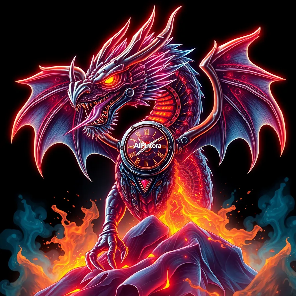masterpiece premium streetwear artwork of clockwork dragon powered by glowing lava core,
    futuristic luxury urban fashion aesthetic,
    hypebeast culture inspired,
    bold centered composition,
    cinematic neon lighting,
    dramatic shadows,
    chrome metallic accents,
    graffiti splash details,
    vibrant high contrast colors,
    oversized fashion graphic style,
    trending Pinterest aesthetic,
    ultra detailed digital illustration,
    sharp clean edges,
    premium Gen Z street culture vibe,
    black background,
    printable t-shirt artwork,
    no model,
    no shirt mockup,
    no product photography,
    no messy composition,
    award winning artwork,
    ultra HD 4K