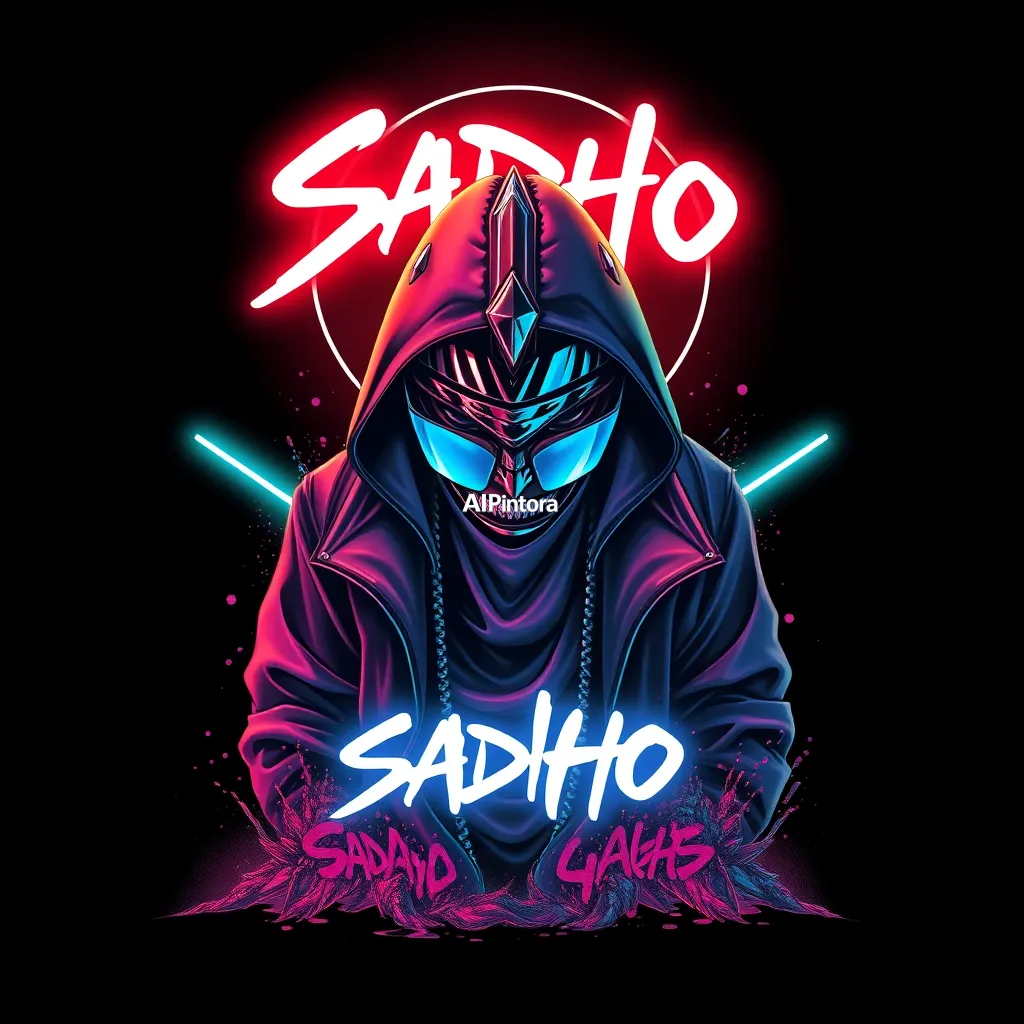 masterpiece premium streetwear artwork of sadho,
    futuristic luxury urban fashion aesthetic,
    hypebeast culture inspired,
    bold centered composition,
    cinematic neon lighting,
    dramatic shadows,
    chrome metallic accents,
    graffiti splash details,
    vibrant high contrast colors,
    oversized fashion graphic style,
    trending Pinterest aesthetic,
    ultra detailed digital illustration,
    sharp clean edges,
    premium Gen Z street culture vibe,
    black background,
    printable t-shirt artwork,
    no model,
    no shirt mockup,
    no product photography,
    no messy composition,
    award winning artwork,
    ultra HD 4K