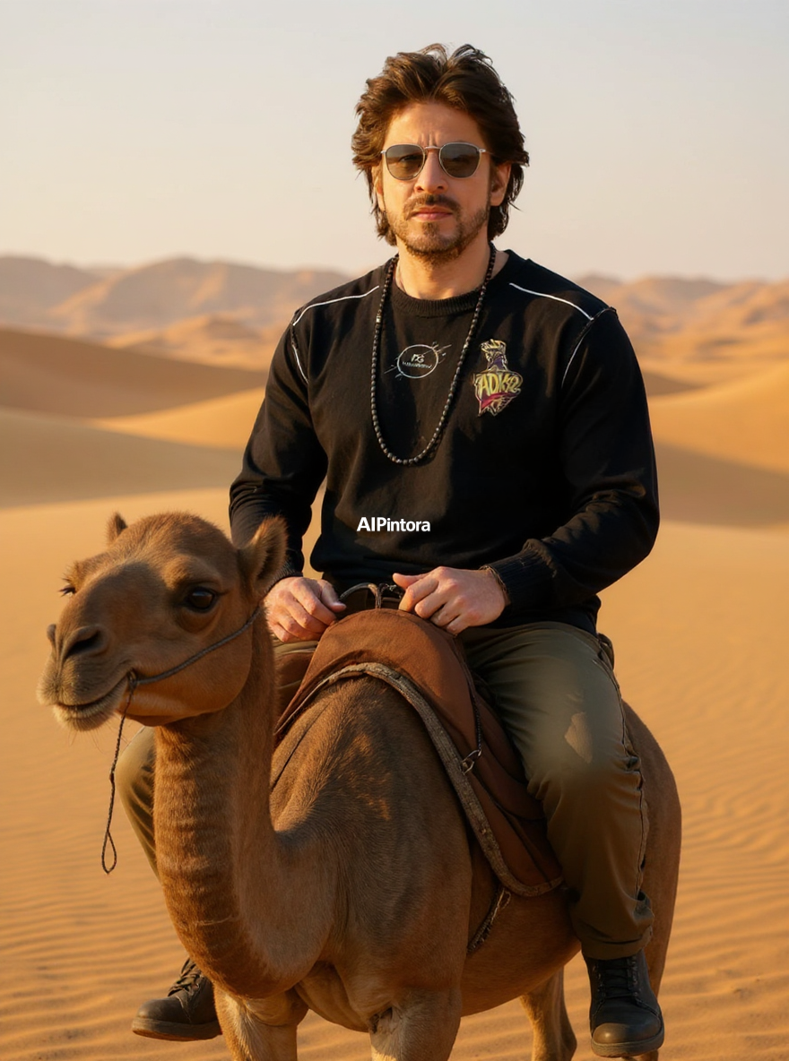 keep the same face identity, preserve facial features, same person, same face shape, same eyes, same nose, same lips, do not change the face, place the person riding a camel in a desert landscape, golden sunset lighting, cinematic Arabian adventure style, Create a high quality transformation using the selected preset