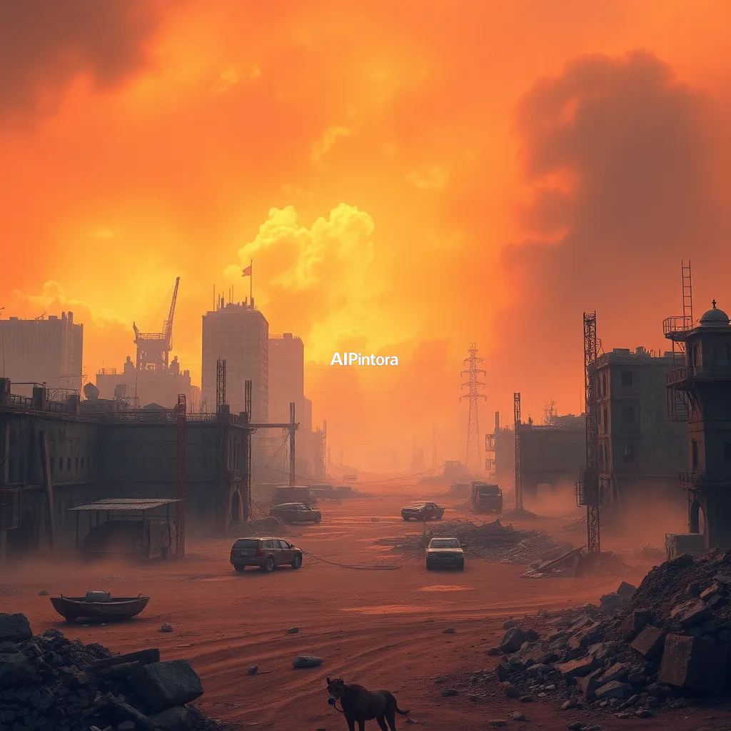 cinematic ultra detailed wallpaper of post apocalyptic shave artwork, ruined city, dust storm, survival atmosphere, dramatic orange sky, destroyed world, cinematic wasteland scene, masterpiece, best quality, ultra detailed, 8k, sharp focus, cinematic lighting, highly detailed textures, award winning artwork, premium composition,
    epic wide composition,
    dramatic cinematic lighting,
    atmospheric depth,
    immersive environment,
    vibrant color grading,
    realistic shadows,
    fog and particles,
    sharp focus,
    movie scene aesthetic,
    beautiful background,
    ultra HD 8K wallpaper,
    no text
