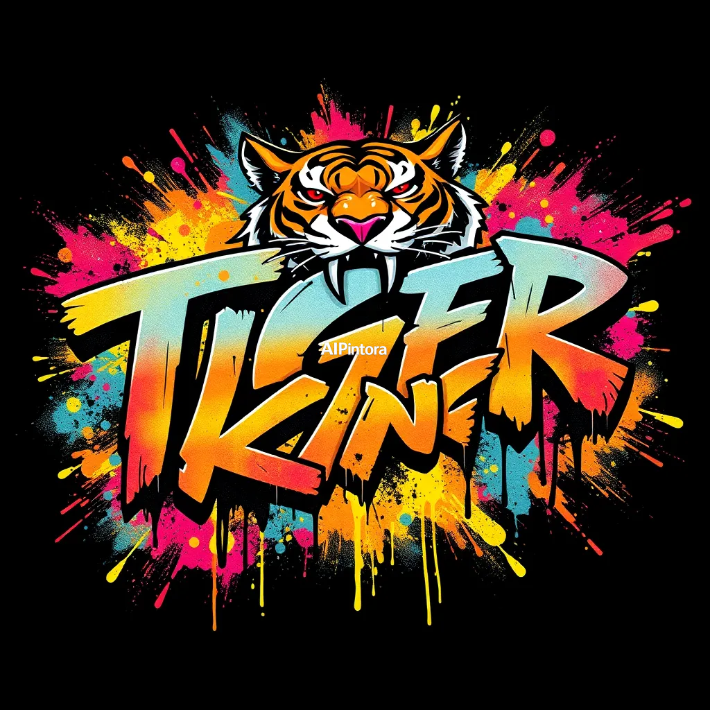 masterpiece graffiti typography artwork of cyberpunk tiger king,
    explosive 3D graffiti lettering,
    dripping paint textures,
    colorful urban spray paint splashes,
    dynamic paint explosion effects,
    bold cinematic composition,
    oversized typography focus,
    premium underground hip hop aesthetic,
    clean background,
    highly detailed graffiti illustration, 
    masterpiece,
    best quality,
    ultra detailed,
    sharp focus,
    cinematic lighting,
    professional color grading,
    highly detailed textures,
    clean composition,
    premium visual quality,
    award winning artwork,
    8k