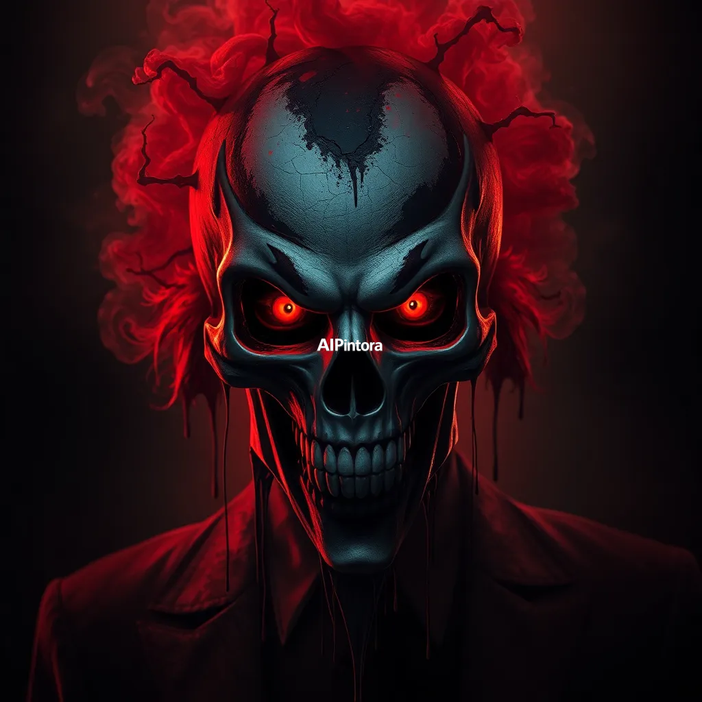 masterpiece dark fantasy artwork of joker skull no fear,
    sinister horror aesthetic,
    cinematic red and black lighting,
    cracked textures,
    dripping paint splashes,
    smoke and ash atmosphere,
    glowing eyes,
    aggressive powerful mood,
    dramatic centered composition,
    premium gothic street art style,
    terrifying realistic details,
    black background, 
    masterpiece,
    best quality,
    ultra detailed,
    sharp focus,
    cinematic lighting,
    professional color grading,
    highly detailed textures,
    clean composition,
    premium visual quality,
    award winning artwork,
    8k