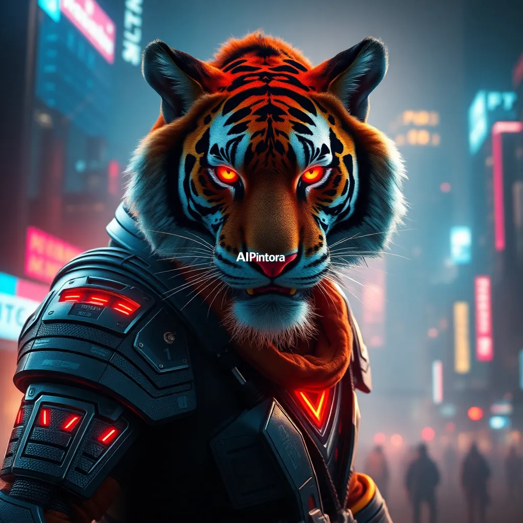 cinematic ultra detailed wallpaper of cyberpunk tiger warrior with neon armor, futuristic city background, cinematic lighting, ultra realistic artwork,
    epic wide composition,
    immersive environment,
    dramatic cinematic lighting,
    atmospheric depth,
    volumetric fog,
    particles,
    realistic shadows,
    vibrant color grading,
    movie scene aesthetic,
    beautiful background,
    desktop and mobile wallpaper quality,
    no text,
    no watermark, 
    masterpiece,
    best quality,
    ultra detailed,
    sharp focus,
    cinematic lighting,
    professional color grading,
    highly detailed textures,
    clean composition,
    premium visual quality,
    award winning artwork,
    8k