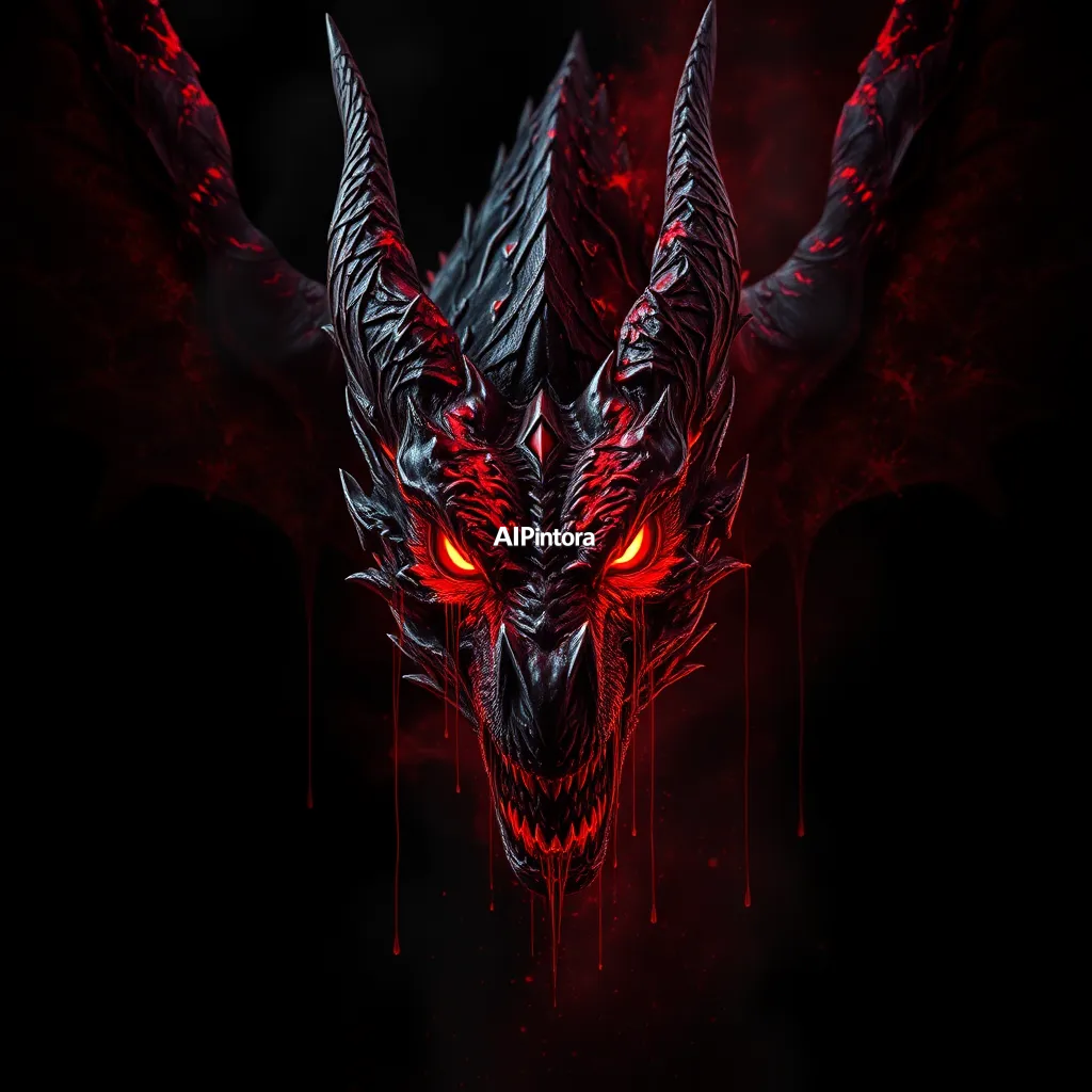 masterpiece dark fantasy artwork of dark fantasy dragon with glowing eyes, fire smoke atmosphere, ultra detailed cinematic fantasy artwork,
    sinister horror aesthetic,
    cinematic red and black lighting,
    cracked textures,
    dripping paint splashes,
    smoke and ash atmosphere,
    glowing eyes,
    aggressive powerful mood,
    dramatic centered composition,
    premium gothic street art style,
    terrifying realistic details,
    black background, 
    masterpiece,
    best quality,
    ultra detailed,
    sharp focus,
    cinematic lighting,
    professional color grading,
    highly detailed textures,
    clean composition,
    premium visual quality,
    award winning artwork,
    8k