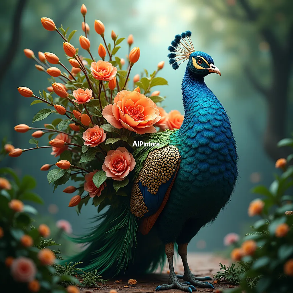 masterpiece surreal concept artwork of peacock built from exotic flowers and colorful leaves, botanical fantasy illustration, magical garden environment, ultra detailed artwork,
    eye catching visual idea, creative object fusion, impossible design concept,
    cinematic storytelling, strong focal subject, beautiful environment,
    dramatic lighting, rich atmosphere, premium digital painting,
    viral social media artwork, highly clickable composition, masterpiece, best quality, ultra detailed, sharp focus, cinematic lighting, volumetric lighting, depth of field, global illumination, professional color grading, hyper detailed textures, clean composition, premium visual quality, award winning artwork, 8k