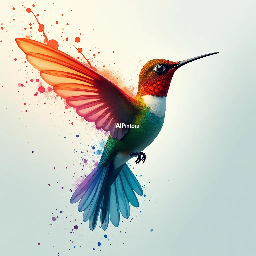 masterpiece surreal concept artwork of hummingbird created from liquid watercolor splashes, vibrant artistic colors, floating paint particles, premium abstract illustration,
    eye catching visual idea, creative object fusion, impossible design concept,
    cinematic storytelling, strong focal subject, beautiful environment,
    dramatic lighting, rich atmosphere, premium digital painting,
    viral social media artwork, highly clickable composition, masterpiece, best quality, ultra detailed, sharp focus, cinematic lighting, volumetric lighting, depth of field, global illumination, professional color grading, hyper detailed textures, clean composition, premium visual quality, award winning artwork, 8k