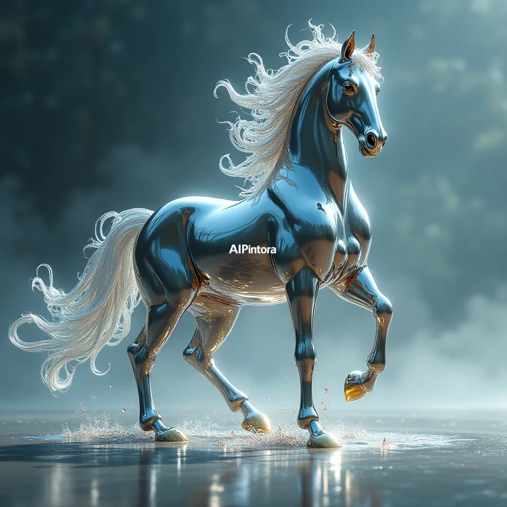 masterpiece surreal concept artwork of horse made of flowing liquid chrome metal, futuristic concept design, dramatic reflections, premium sci fi artwork,
    eye catching visual idea, creative object fusion, impossible design concept,
    cinematic storytelling, strong focal subject, beautiful environment,
    dramatic lighting, rich atmosphere, premium digital painting,
    viral social media artwork, highly clickable composition, masterpiece, best quality, ultra detailed, sharp focus, cinematic lighting, volumetric lighting, depth of field, global illumination, professional color grading, hyper detailed textures, clean composition, premium visual quality, award winning artwork, 8k