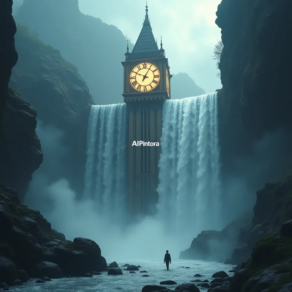 cinematic ultra detailed wallpaper of clock tower melting into flowing waterfalls, surreal time concept art, cinematic landscape design,
    immersive environment, epic wide composition, strong depth, atmospheric perspective,
    dramatic cinematic lighting, volumetric fog, particles, realistic shadows,
    vibrant professional color grading, beautiful background scene,
    desktop and mobile wallpaper quality, wallpaper engine style,
    no text, no watermark, no logo, masterpiece, best quality, ultra detailed, sharp focus, cinematic lighting, volumetric lighting, depth of field, global illumination, professional color grading, hyper detailed textures, clean composition, premium visual quality, award winning artwork, 8k