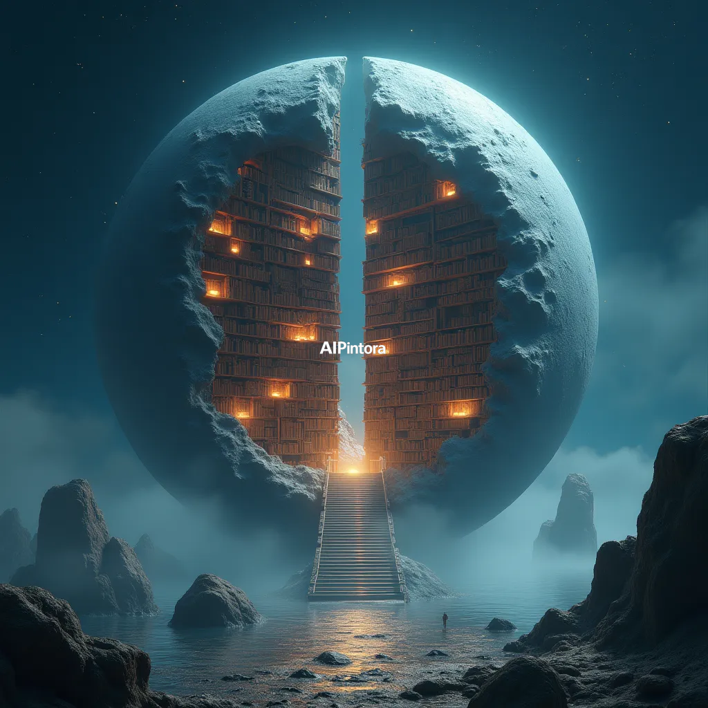 masterpiece surreal concept artwork of moon transformed into a giant library of knowledge, fantasy architecture, magical celestial artwork,
    eye catching visual idea, creative object fusion, impossible design concept,
    cinematic storytelling, strong focal subject, beautiful environment,
    dramatic lighting, rich atmosphere, premium digital painting,
    viral social media artwork, highly clickable composition, masterpiece, best quality, ultra detailed, sharp focus, cinematic lighting, volumetric lighting, depth of field, global illumination, professional color grading, hyper detailed textures, clean composition, premium visual quality, award winning artwork, 8k