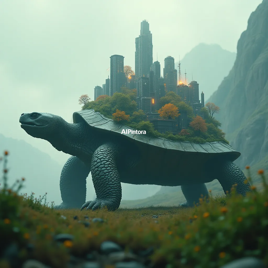 cinematic ultra detailed wallpaper of giant turtle carrying a futuristic eco city on its shell, environmental sci fi masterpiece,
    immersive environment, epic wide composition, strong depth, atmospheric perspective,
    dramatic cinematic lighting, volumetric fog, particles, realistic shadows,
    vibrant professional color grading, beautiful background scene,
    desktop and mobile wallpaper quality, wallpaper engine style,
    no text, no watermark, no logo, masterpiece, best quality, ultra detailed, sharp focus, cinematic lighting, volumetric lighting, depth of field, global illumination, professional color grading, hyper detailed textures, clean composition, premium visual quality, award winning artwork, 8k