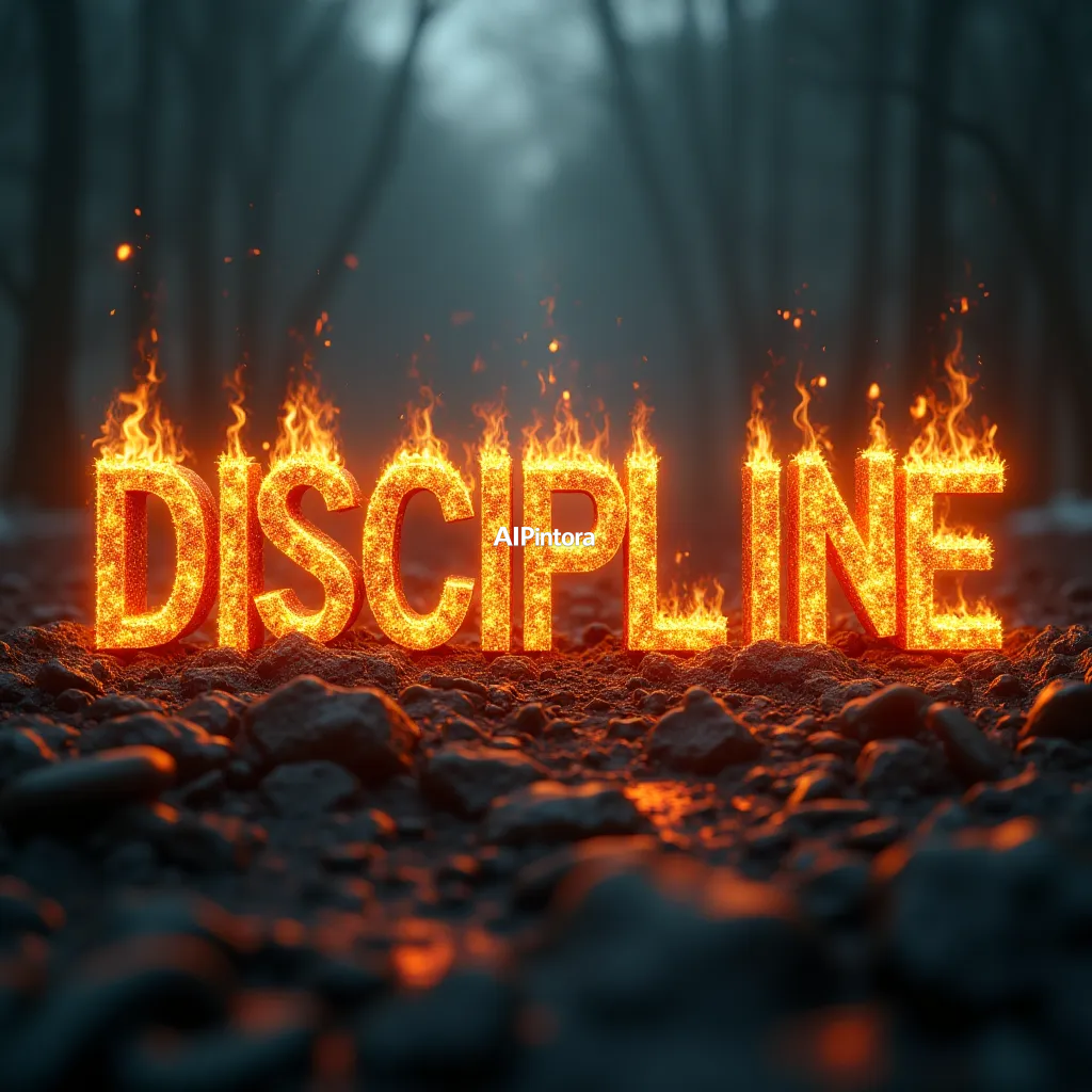 masterpiece surreal concept artwork of word DISCIPLINE forged from burning steel chains and molten metal,
    eye catching visual idea, creative object fusion, impossible design concept,
    cinematic storytelling, strong focal subject, beautiful environment,
    dramatic lighting, rich atmosphere, premium digital painting,
    viral social media artwork, highly clickable composition, masterpiece, best quality, ultra detailed, sharp focus, cinematic lighting, volumetric lighting, depth of field, global illumination, professional color grading, hyper detailed textures, clean composition, premium visual quality, award winning artwork, 8k