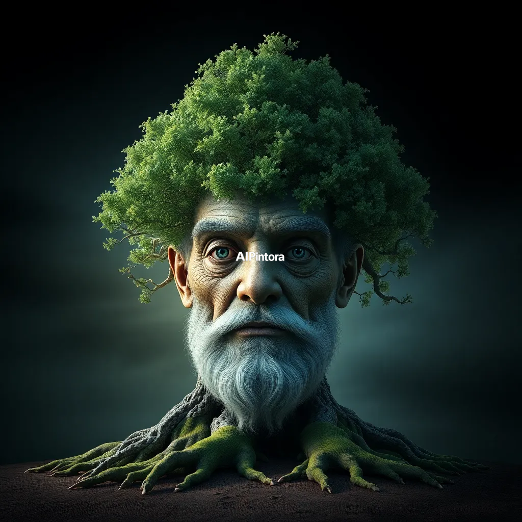 masterpiece surreal concept artwork of tree growing in the shape of an old wise human face,
    eye catching visual idea, creative object fusion, impossible design concept,
    cinematic storytelling, strong focal subject, beautiful environment,
    dramatic lighting, rich atmosphere, premium digital painting,
    viral social media artwork, highly clickable composition, masterpiece, best quality, ultra detailed, sharp focus, cinematic lighting, volumetric lighting, depth of field, global illumination, professional color grading, hyper detailed textures, clean composition, premium visual quality, award winning artwork, 8k