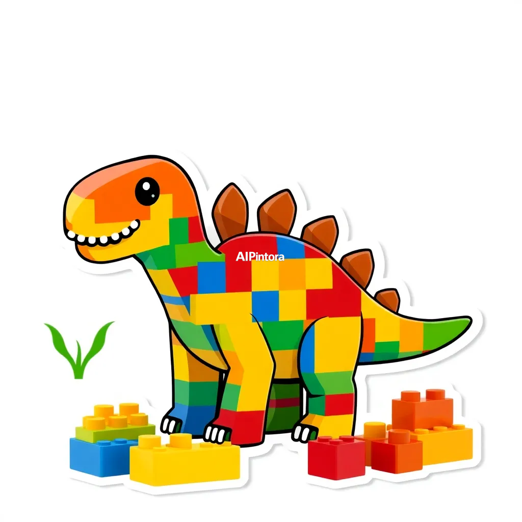 premium die-cut vinyl sticker illustration of cute dinosaur toy sticker made from colorful building blocks,
    centered isolated artwork, thick bold white outline, glossy sticker finish,
    clean vector cartoon style, cute collectible design, etsy bestseller sticker style,
    vibrant colors, simple readable silhouette, smooth shapes,
    printable sticker pack quality, plain clean background,
    no mockup, no product photo, no background scene, no complex environment, masterpiece, best quality, ultra detailed, sharp focus, cinematic lighting, volumetric lighting, depth of field, global illumination, professional color grading, hyper detailed textures, clean composition, premium visual quality, award winning artwork, 8k