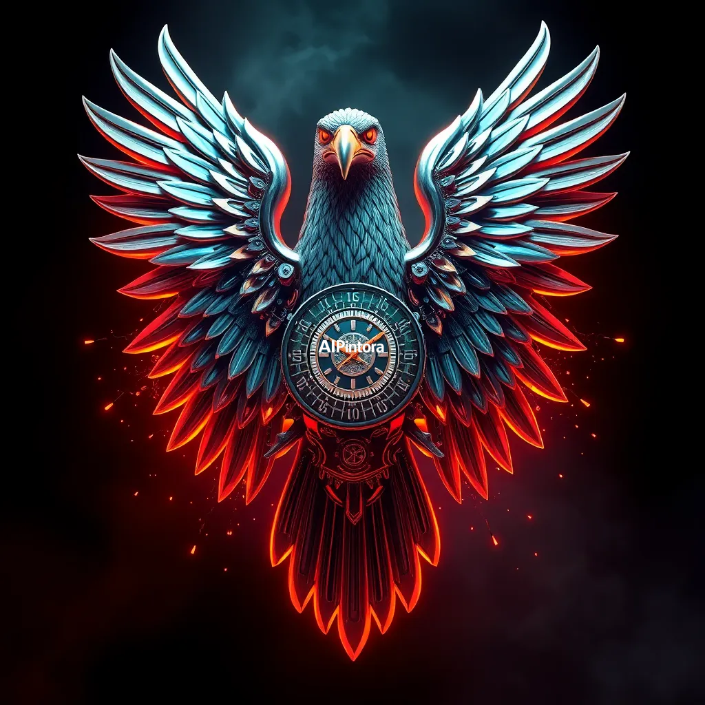 premium streetwear concept artwork of mechanical eagle built from luxury watch gears,
    luxury urban fashion aesthetic, bold centered composition, hypebeast culture mood,
    neon accents, chrome details, graffiti splash elements, dramatic shadows,
    high contrast color palette, oversized apparel graphic energy,
    premium Gen Z street culture style, masterpiece, best quality, ultra detailed, sharp focus, cinematic lighting, volumetric lighting, depth of field, global illumination, professional color grading, hyper detailed textures, clean composition, premium visual quality, award winning artwork, 8k