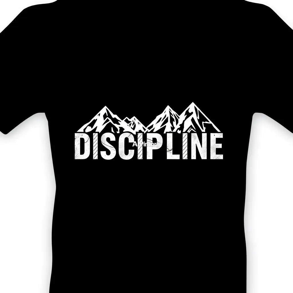 premium printable t-shirt graphic design featuring DISCIPLINE typography made from climbing ropes and mountain peaks,
    isolated centered artwork, strong silhouette, bold readable composition,
    streetwear apparel graphic, merch by amazon style, commercial print ready,
    high contrast illustration, clean edges, limited background,
    easy background removal, poster quality apparel artwork,
    no model, no person wearing shirt, no t-shirt mockup, no product photo,
    no room background, no messy background, no random extra objects,
    no shadows on background, masterpiece, best quality, ultra detailed, sharp focus, cinematic lighting, volumetric lighting, depth of field, global illumination, professional color grading, hyper detailed textures, clean composition, premium visual quality, award winning artwork, 8k
