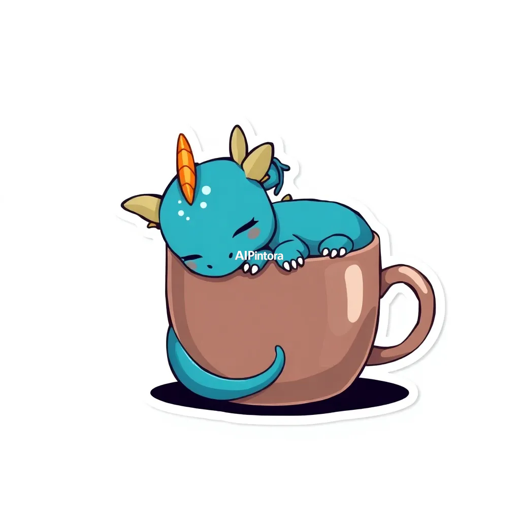 premium die-cut vinyl sticker illustration of cute baby dragon sticker sleeping inside a coffee mug,
    centered isolated artwork, thick bold white outline, glossy sticker finish,
    clean vector cartoon style, cute collectible design, etsy bestseller sticker style,
    vibrant colors, simple readable silhouette, smooth shapes,
    printable sticker pack quality, plain clean background,
    no mockup, no product photo, no background scene, no complex environment, masterpiece, best quality, ultra detailed, sharp focus, cinematic lighting, volumetric lighting, depth of field, global illumination, professional color grading, hyper detailed textures, clean composition, premium visual quality, award winning artwork, 8k