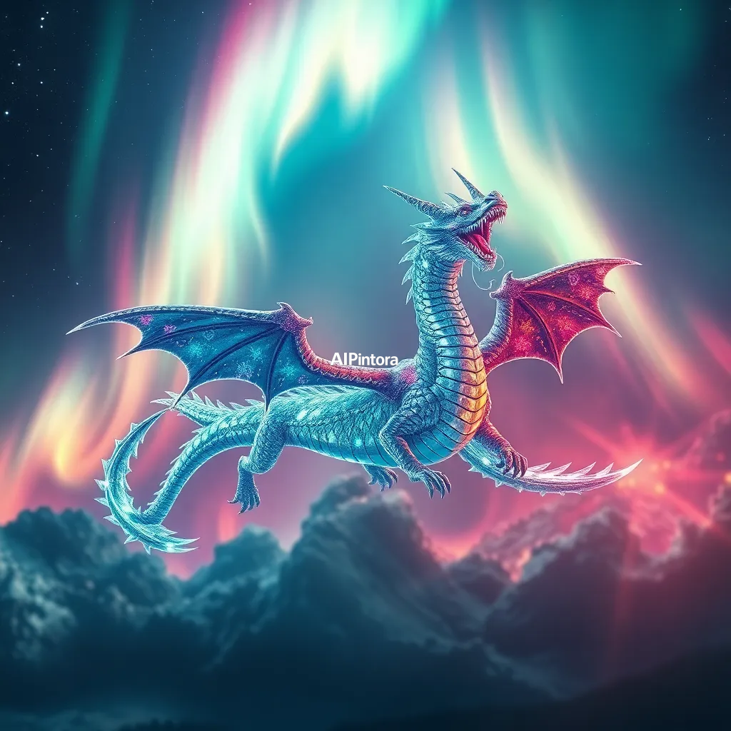 premium streetwear concept artwork of crystal dragon flying through an aurora filled night sky,
    luxury urban fashion aesthetic, bold centered composition, hypebeast culture mood,
    neon accents, chrome details, graffiti splash elements, dramatic shadows,
    high contrast color palette, oversized apparel graphic energy,
    premium Gen Z street culture style, masterpiece, best quality, ultra detailed, sharp focus, cinematic lighting, volumetric lighting, depth of field, global illumination, professional color grading, hyper detailed textures, clean composition, premium visual quality, award winning artwork, 8k