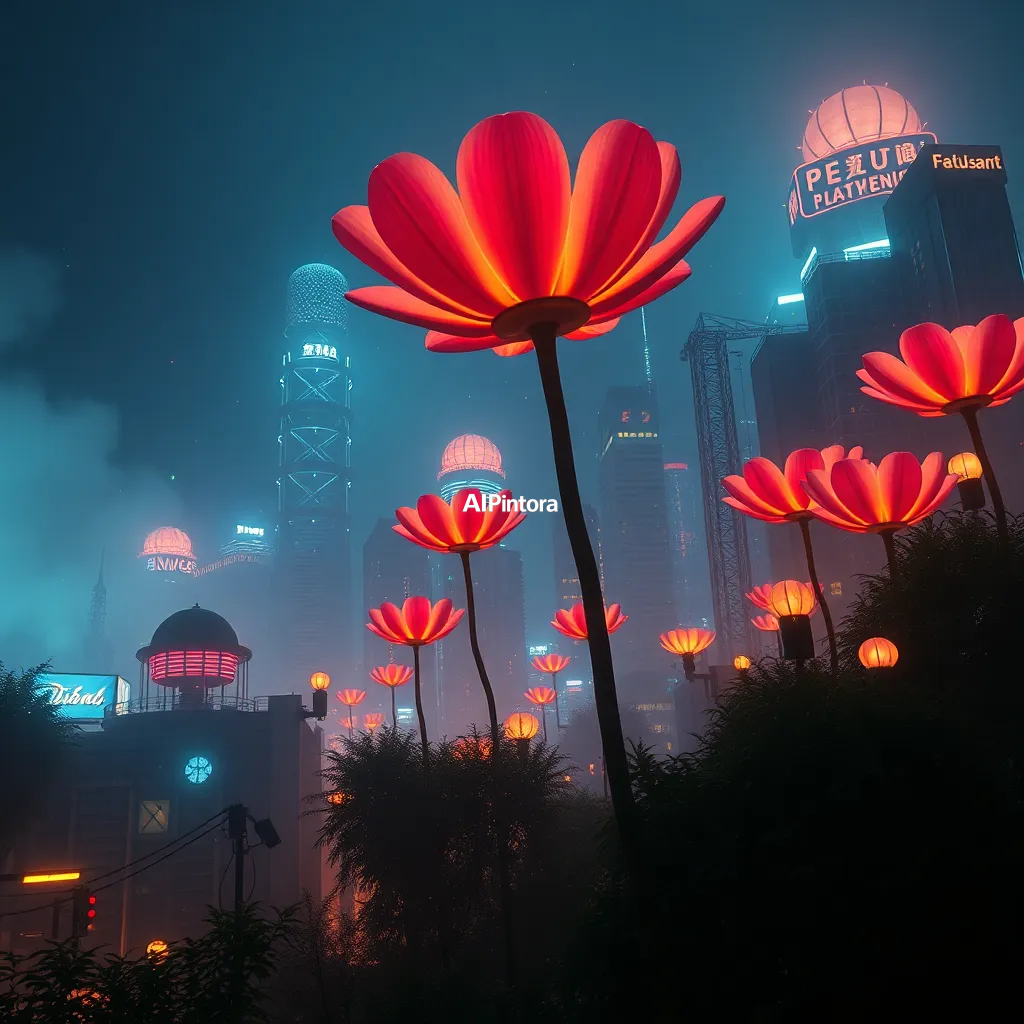 cinematic ultra detailed wallpaper of a city powered by giant glowing flowers instead of electricity,
    immersive environment, epic wide composition, strong depth, atmospheric perspective,
    dramatic cinematic lighting, volumetric fog, particles, realistic shadows,
    vibrant professional color grading, beautiful background scene,
    desktop and mobile wallpaper quality, wallpaper engine style,
    no text, no watermark, no logo, masterpiece, best quality, ultra detailed, sharp focus, cinematic lighting, volumetric lighting, depth of field, global illumination, professional color grading, hyper detailed textures, clean composition, premium visual quality, award winning artwork, 8k