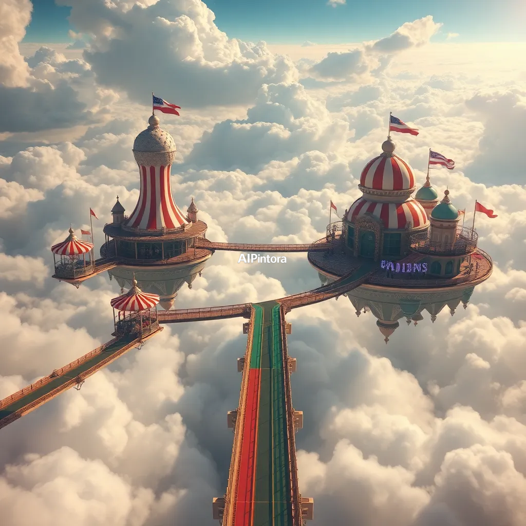 masterpiece surreal concept artwork of a floating amusement park above the clouds connected by rainbow bridges,
    eye catching visual idea, creative object fusion, impossible design concept,
    cinematic storytelling, strong focal subject, beautiful environment,
    dramatic lighting, rich atmosphere, premium digital painting,
    viral social media artwork, highly clickable composition, masterpiece, best quality, ultra detailed, sharp focus, cinematic lighting, volumetric lighting, depth of field, global illumination, professional color grading, hyper detailed textures, clean composition, premium visual quality, award winning artwork, 8k