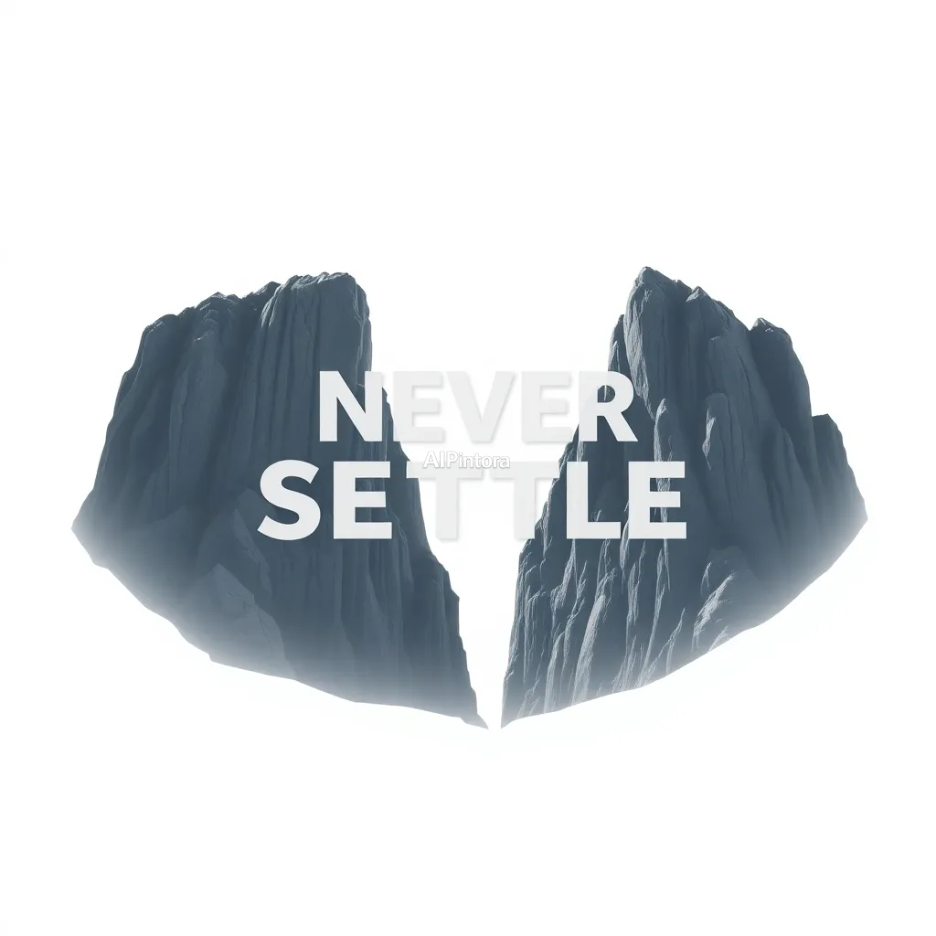 premium printable t-shirt graphic design featuring NEVER SETTLE typography carved into giant crystal cliffs,
    isolated centered artwork, strong silhouette, bold readable composition,
    streetwear apparel graphic, merch by amazon style, commercial print ready,
    high contrast illustration, clean edges, limited background,
    easy background removal, poster quality apparel artwork,
    no model, no person wearing shirt, no t-shirt mockup, no product photo,
    no room background, no messy background, no random extra objects,
    no shadows on background, masterpiece, best quality, ultra detailed, sharp focus, cinematic lighting, volumetric lighting, depth of field, global illumination, professional color grading, hyper detailed textures, clean composition, premium visual quality, award winning artwork, 8k