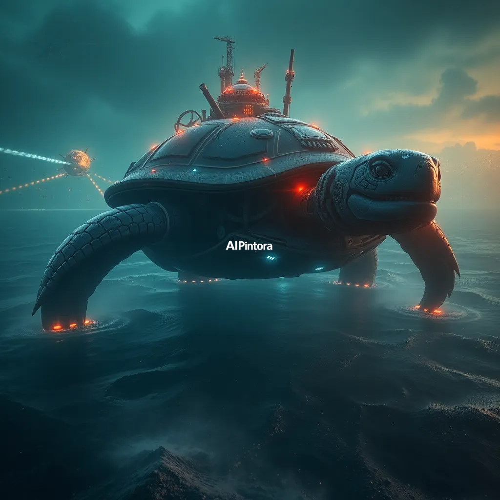 cinematic ultra detailed wallpaper of a giant mechanical turtle carrying a futuristic city across the ocean,
    immersive environment, epic wide composition, strong depth, atmospheric perspective,
    dramatic cinematic lighting, volumetric fog, particles, realistic shadows,
    vibrant professional color grading, beautiful background scene,
    desktop and mobile wallpaper quality, wallpaper engine style,
    no text, no watermark, no logo, masterpiece, best quality, ultra detailed, sharp focus, cinematic lighting, volumetric lighting, depth of field, global illumination, professional color grading, hyper detailed textures, clean composition, premium visual quality, award winning artwork, 8k