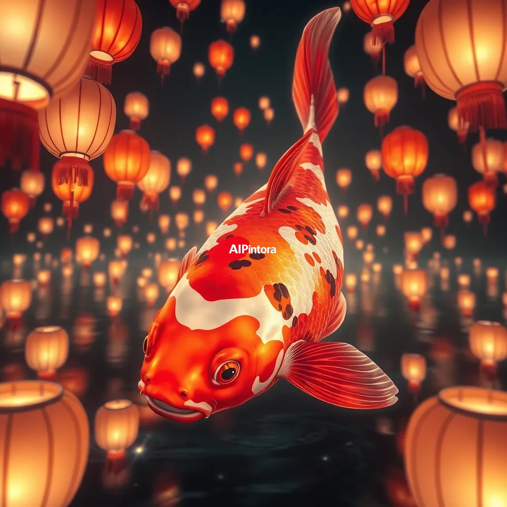 masterpiece surreal concept artwork of giant koi fish swimming through floating lanterns at night,
    eye catching visual idea, creative object fusion, impossible design concept,
    cinematic storytelling, strong focal subject, beautiful environment,
    dramatic lighting, rich atmosphere, premium digital painting,
    viral social media artwork, highly clickable composition, masterpiece, best quality, ultra detailed, sharp focus, cinematic lighting, volumetric lighting, depth of field, global illumination, professional color grading, hyper detailed textures, clean composition, premium visual quality, award winning artwork, 8k