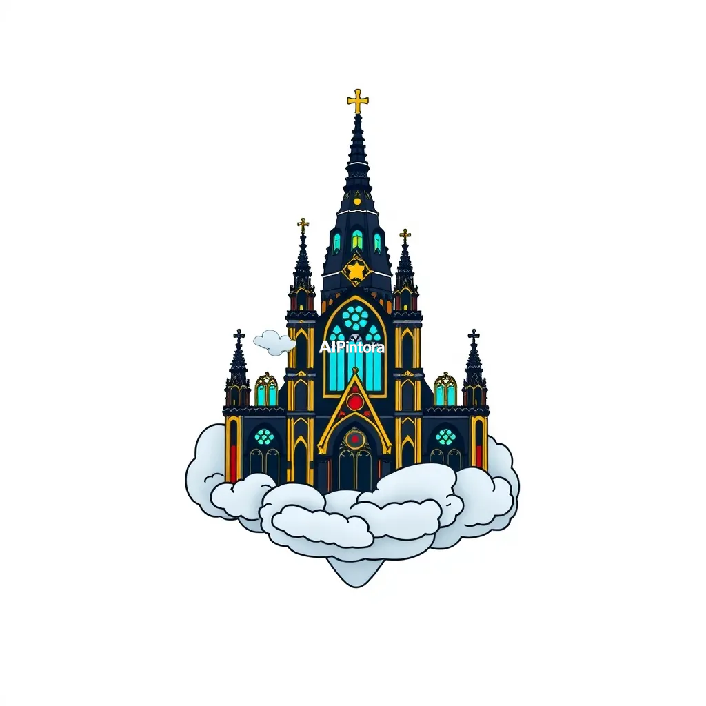 premium die-cut vinyl sticker illustration of a floating cathedral built entirely from stained glass clouds,
    centered isolated artwork, thick bold white outline, glossy sticker finish,
    clean vector cartoon style, cute collectible design, etsy bestseller sticker style,
    vibrant colors, simple readable silhouette, smooth shapes,
    printable sticker pack quality, plain clean background,
    no mockup, no product photo, no background scene, no complex environment, masterpiece, best quality, ultra detailed, sharp focus, cinematic lighting, volumetric lighting, depth of field, global illumination, professional color grading, hyper detailed textures, clean composition, premium visual quality, award winning artwork, 8k