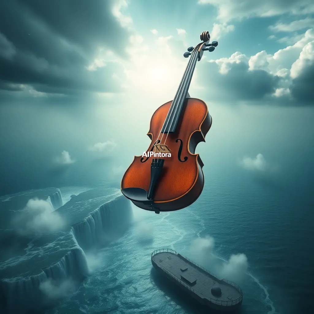 cinematic ultra detailed wallpaper of a giant violin floating above the ocean, strings transforming into waterfalls and rivers,
    immersive environment, epic wide composition, strong depth, atmospheric perspective,
    dramatic cinematic lighting, volumetric fog, particles, realistic shadows,
    vibrant professional color grading, beautiful background scene,
    desktop and mobile wallpaper quality, wallpaper engine style,
    no text, no watermark, no logo, masterpiece, best quality, ultra detailed, sharp focus, cinematic lighting, volumetric lighting, depth of field, global illumination, professional color grading, hyper detailed textures, clean composition, premium visual quality, award winning artwork, 8k
