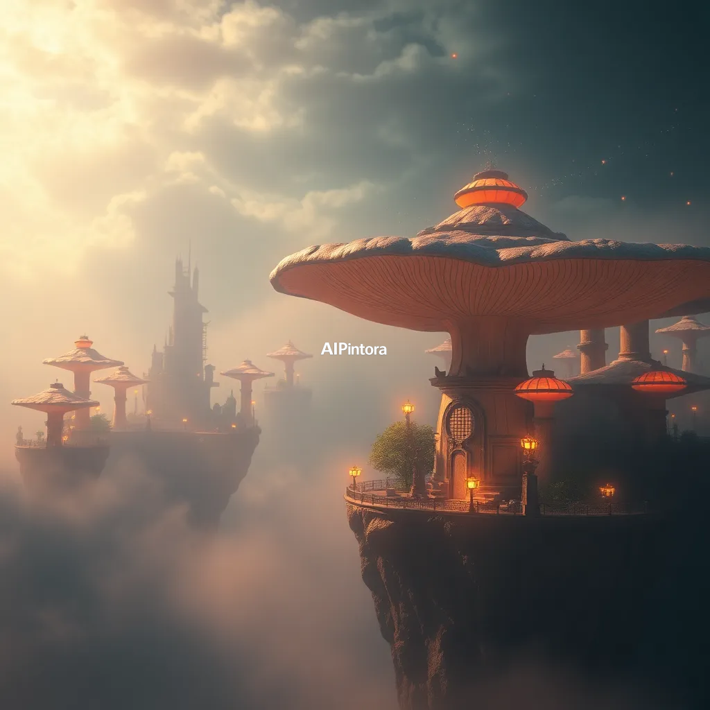 cinematic ultra detailed wallpaper of a floating city powered by giant glowing mushrooms,
    immersive environment, epic wide composition, strong depth, atmospheric perspective,
    dramatic cinematic lighting, volumetric fog, particles, realistic shadows,
    vibrant professional color grading, beautiful background scene,
    desktop and mobile wallpaper quality, wallpaper engine style,
    no text, no watermark, no logo, masterpiece, best quality, ultra detailed, sharp focus, cinematic lighting, volumetric lighting, depth of field, global illumination, professional color grading, hyper detailed textures, clean composition, premium visual quality, award winning artwork, 8k