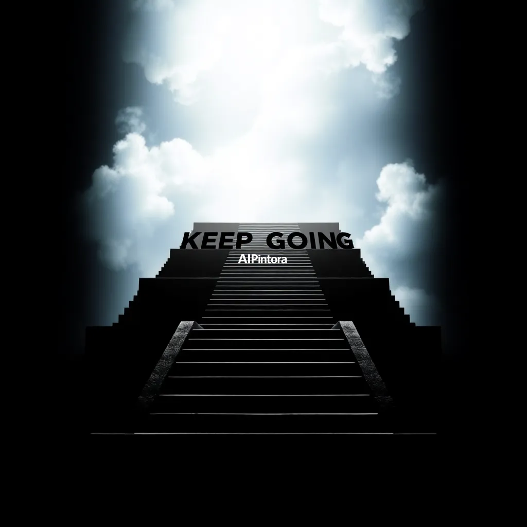 premium printable t-shirt graphic design featuring KEEP GOING typography made from endless staircases rising into the sky,
    isolated centered artwork, strong silhouette, bold readable composition,
    streetwear apparel graphic, merch by amazon style, commercial print ready,
    high contrast illustration, clean edges, limited background,
    easy background removal, poster quality apparel artwork,
    no model, no person wearing shirt, no t-shirt mockup, no product photo,
    no room background, no messy background, no random extra objects,
    no shadows on background, masterpiece, best quality, ultra detailed, sharp focus, cinematic lighting, volumetric lighting, depth of field, global illumination, professional color grading, hyper detailed textures, clean composition, premium visual quality, award winning artwork, 8k
