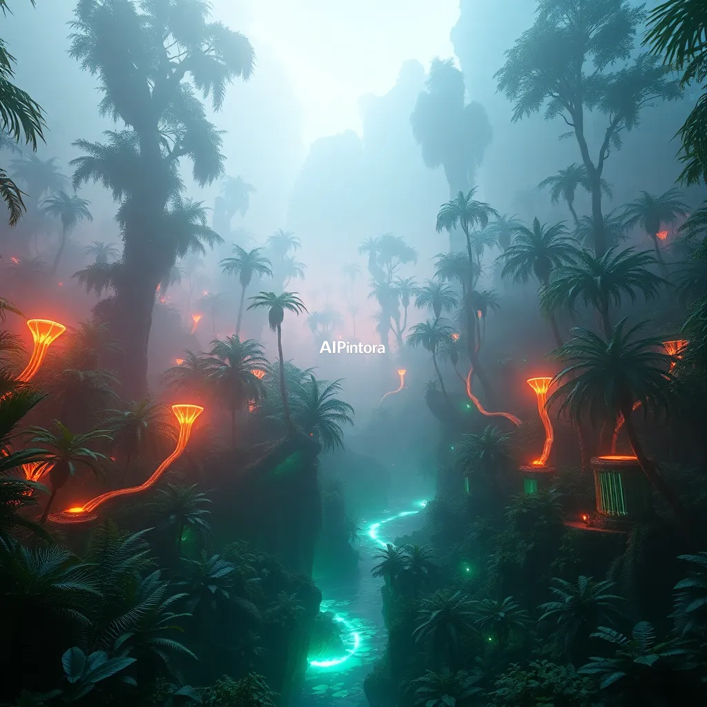 cinematic ultra detailed wallpaper of futuristic rainforest wallpaper with glowing plants and rivers,
    immersive environment, epic wide composition, strong depth, atmospheric perspective,
    dramatic cinematic lighting, volumetric fog, particles, realistic shadows,
    vibrant professional color grading, beautiful background scene,
    desktop and mobile wallpaper quality, wallpaper engine style,
    no text, no watermark, no logo, masterpiece, best quality, ultra detailed, sharp focus, cinematic lighting, volumetric lighting, depth of field, global illumination, professional color grading, hyper detailed textures, clean composition, premium visual quality, award winning artwork, 8k