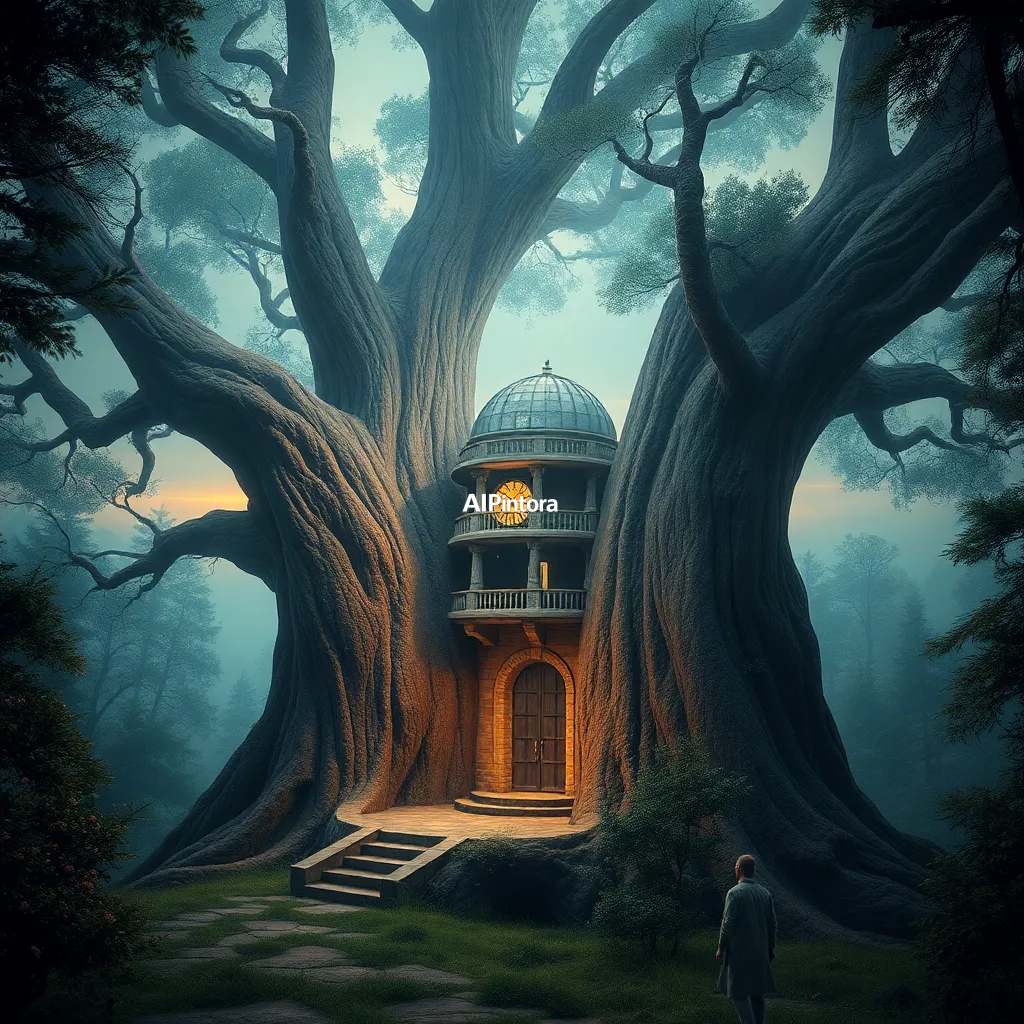 masterpiece surreal concept artwork of an ancient observatory hidden inside a giant tree trunk,
    eye catching visual idea, creative object fusion, impossible design concept,
    cinematic storytelling, strong focal subject, beautiful environment,
    dramatic lighting, rich atmosphere, premium digital painting,
    viral social media artwork, highly clickable composition, masterpiece, best quality, ultra detailed, sharp focus, cinematic lighting, volumetric lighting, depth of field, global illumination, professional color grading, hyper detailed textures, clean composition, premium visual quality, award winning artwork, 8k
