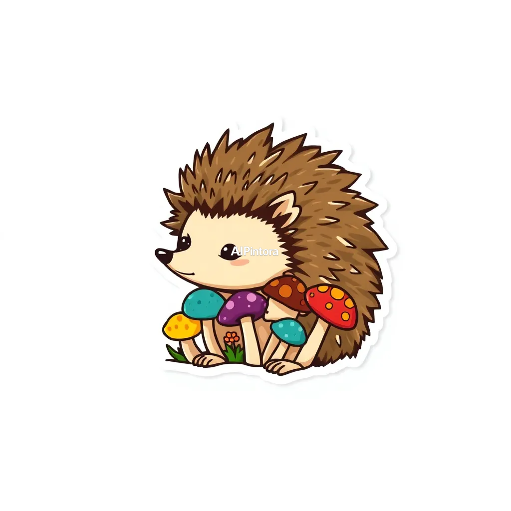premium die-cut vinyl sticker illustration of cute hedgehog sticker carrying colorful mushrooms,
    centered isolated artwork, thick bold white outline, glossy sticker finish,
    clean vector cartoon style, cute collectible design, etsy bestseller sticker style,
    vibrant colors, simple readable silhouette, smooth shapes,
    printable sticker pack quality, plain clean background,
    no mockup, no product photo, no background scene, no complex environment, masterpiece, best quality, ultra detailed, sharp focus, cinematic lighting, volumetric lighting, depth of field, global illumination, professional color grading, hyper detailed textures, clean composition, premium visual quality, award winning artwork, 8k