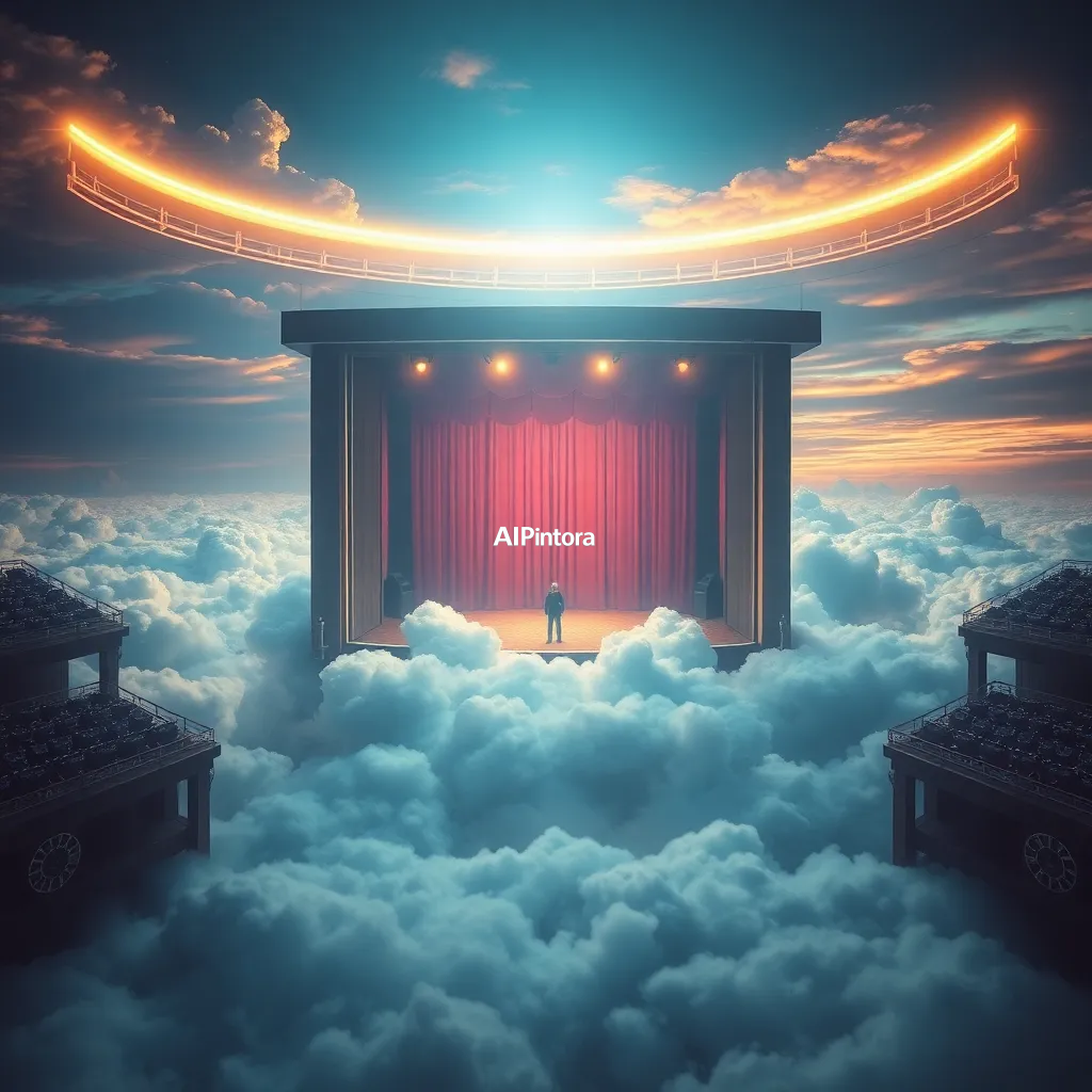 masterpiece surreal concept artwork of floating theater performing plays above the clouds,
    eye catching visual idea, creative object fusion, impossible design concept,
    cinematic storytelling, strong focal subject, beautiful environment,
    dramatic lighting, rich atmosphere, premium digital painting,
    viral social media artwork, highly clickable composition, masterpiece, best quality, ultra detailed, sharp focus, cinematic lighting, volumetric lighting, depth of field, global illumination, professional color grading, hyper detailed textures, clean composition, premium visual quality, award winning artwork, 8k