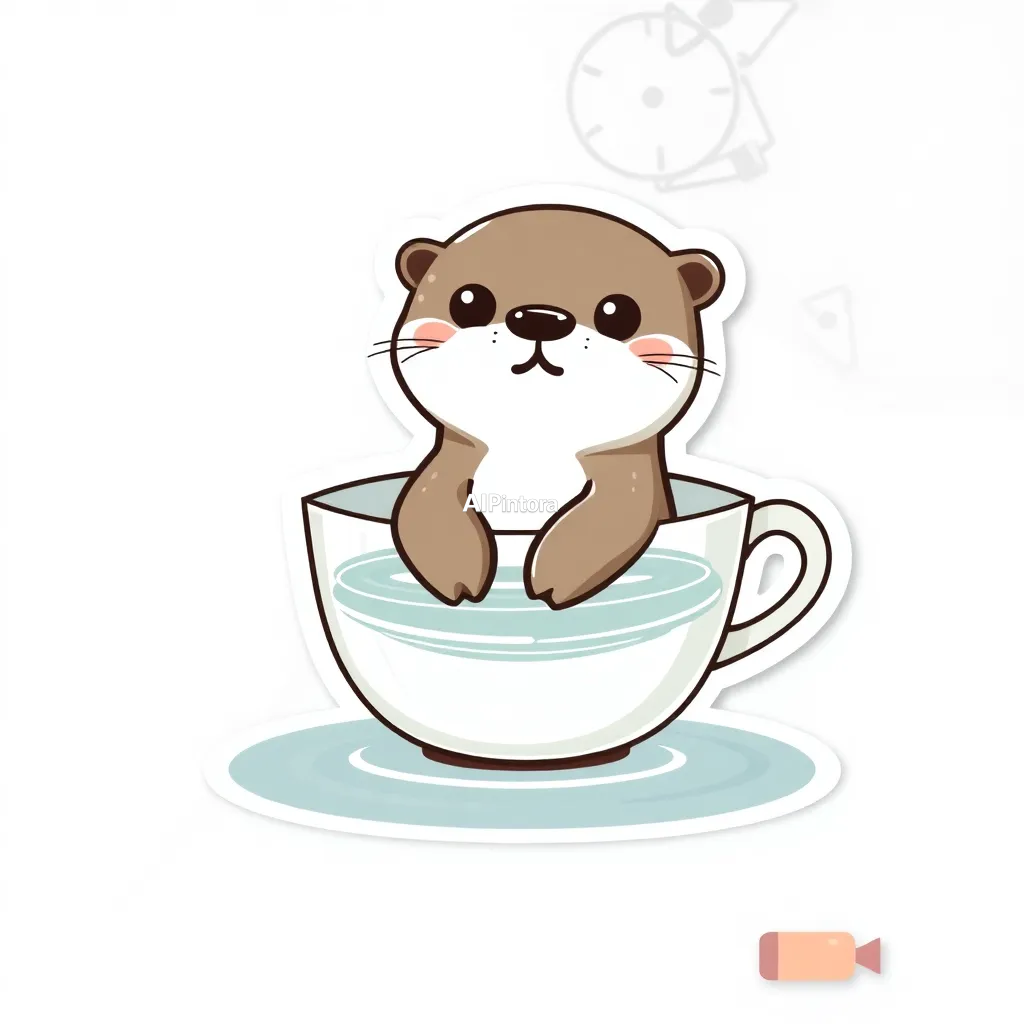 premium die-cut vinyl sticker illustration of cute otter sticker floating in a teacup river,
    centered isolated artwork, thick bold white outline, glossy sticker finish,
    clean vector cartoon style, cute collectible design, etsy bestseller sticker style,
    vibrant colors, simple readable silhouette, smooth shapes,
    printable sticker pack quality, plain clean background,
    no mockup, no product photo, no background scene, no complex environment, masterpiece, best quality, ultra detailed, sharp focus, cinematic lighting, volumetric lighting, depth of field, global illumination, professional color grading, hyper detailed textures, clean composition, premium visual quality, award winning artwork, 8k