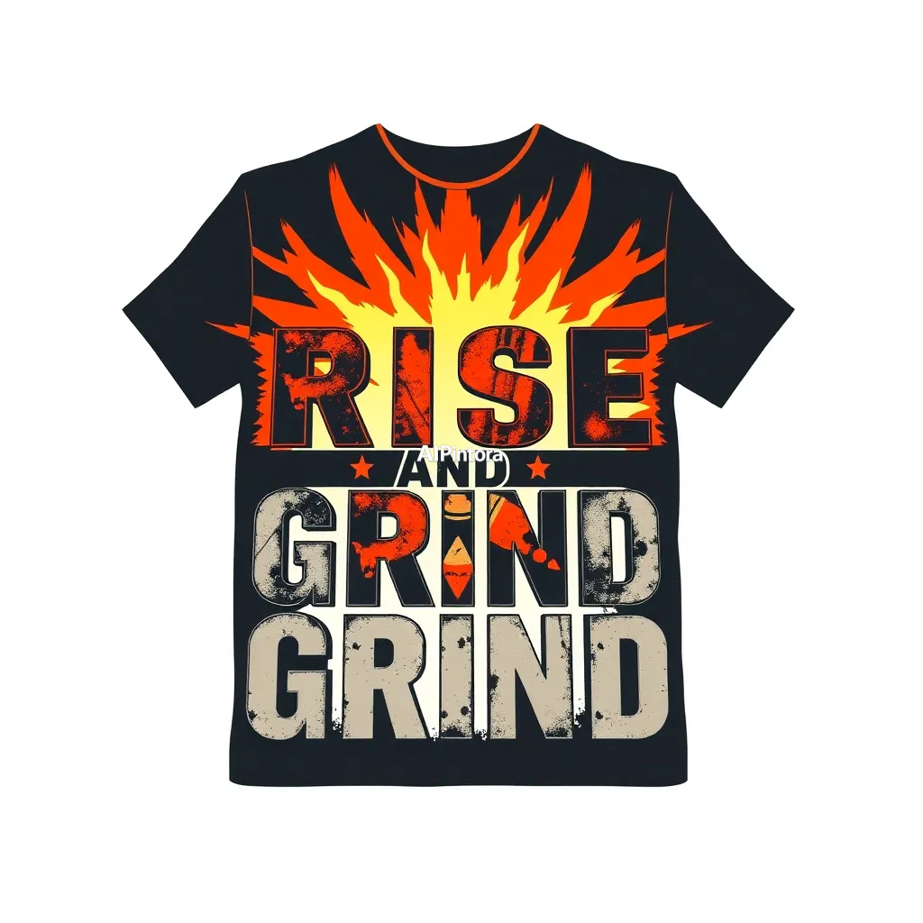 premium printable t-shirt graphic design featuring RISE AND GRIND typography forged from industrial steel beams,
    isolated centered artwork, strong silhouette, bold readable composition,
    streetwear apparel graphic, merch by amazon style, commercial print ready,
    high contrast illustration, clean edges, limited background,
    easy background removal, poster quality apparel artwork,
    no model, no person wearing shirt, no t-shirt mockup, no product photo,
    no room background, no messy background, no random extra objects,
    no shadows on background, masterpiece, best quality, ultra detailed, sharp focus, cinematic lighting, volumetric lighting, depth of field, global illumination, professional color grading, hyper detailed textures, clean composition, premium visual quality, award winning artwork, 8k