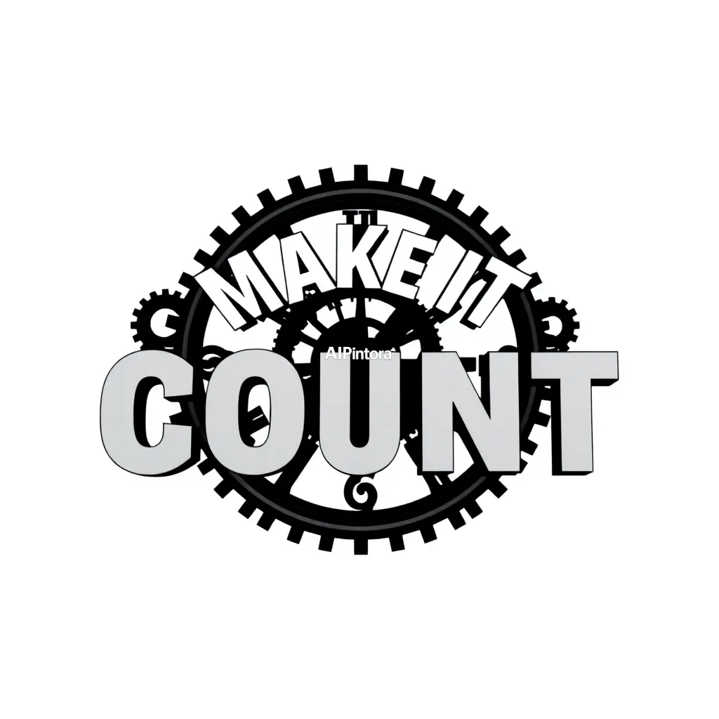 premium printable t-shirt graphic design featuring MAKE IT COUNT typography formed from giant clock gears,
    isolated centered artwork, strong silhouette, bold readable composition,
    streetwear apparel graphic, merch by amazon style, commercial print ready,
    high contrast illustration, clean edges, limited background,
    easy background removal, poster quality apparel artwork,
    no model, no person wearing shirt, no t-shirt mockup, no product photo,
    no room background, no messy background, no random extra objects,
    no shadows on background, masterpiece, best quality, ultra detailed, sharp focus, cinematic lighting, volumetric lighting, depth of field, global illumination, professional color grading, hyper detailed textures, clean composition, premium visual quality, award winning artwork, 8k
