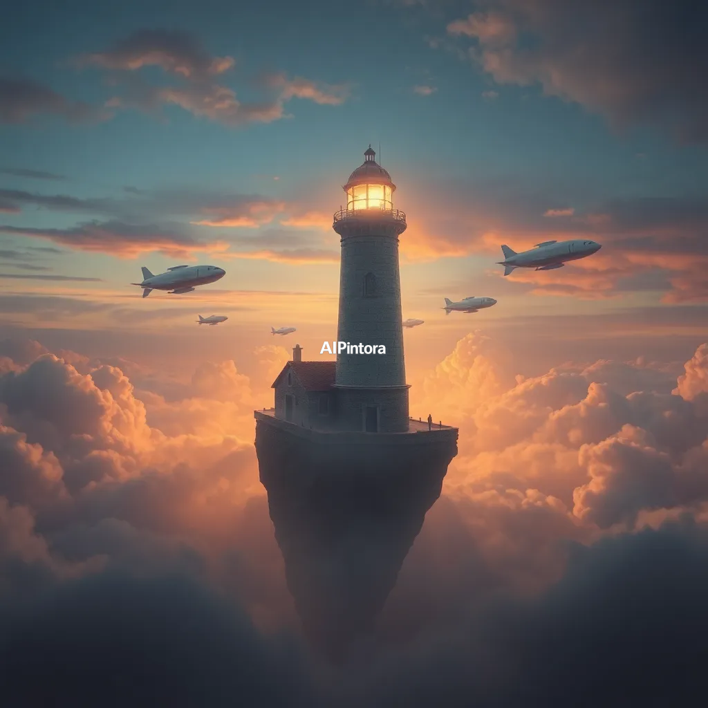 masterpiece surreal concept artwork of a floating lighthouse guiding airships through the clouds,
    eye catching visual idea, creative object fusion, impossible design concept,
    cinematic storytelling, strong focal subject, beautiful environment,
    dramatic lighting, rich atmosphere, premium digital painting,
    viral social media artwork, highly clickable composition, masterpiece, best quality, ultra detailed, sharp focus, cinematic lighting, volumetric lighting, depth of field, global illumination, professional color grading, hyper detailed textures, clean composition, premium visual quality, award winning artwork, 8k