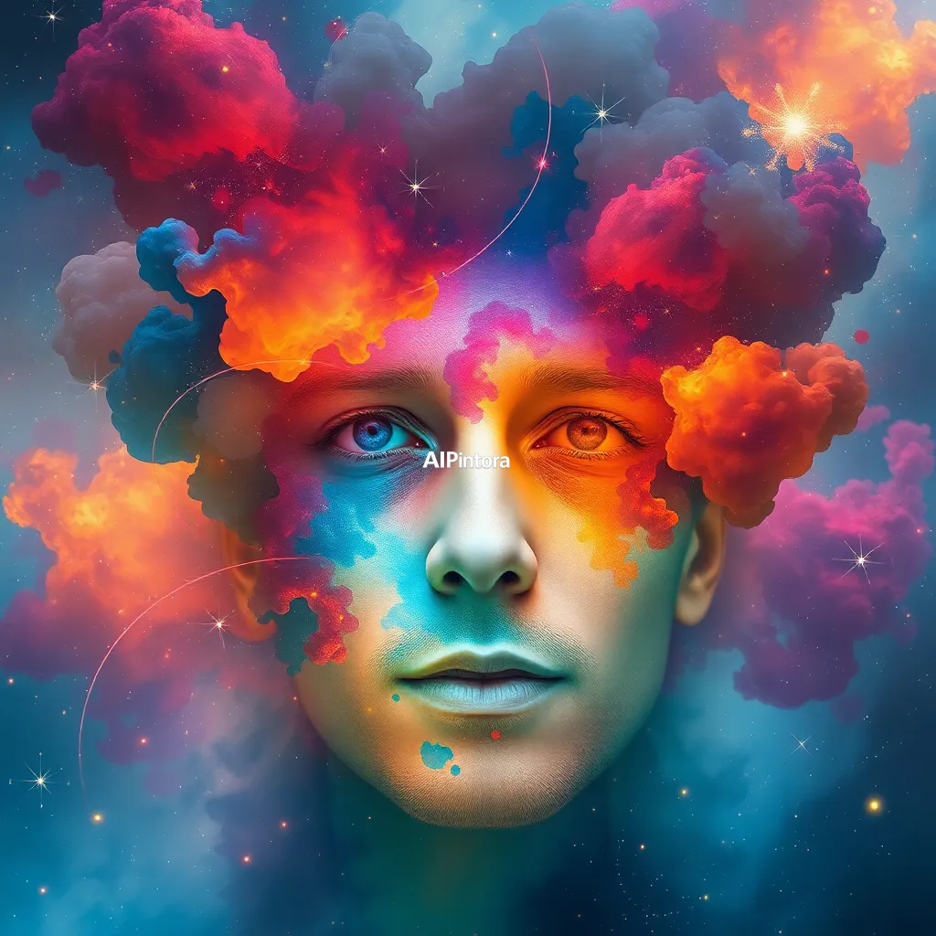 masterpiece surreal concept artwork of human face emerging from colorful watercolor galaxies,
    eye catching visual idea, creative object fusion, impossible design concept,
    cinematic storytelling, strong focal subject, beautiful environment,
    dramatic lighting, rich atmosphere, premium digital painting,
    viral social media artwork, highly clickable composition, masterpiece, best quality, ultra detailed, sharp focus, cinematic lighting, volumetric lighting, depth of field, global illumination, professional color grading, hyper detailed textures, clean composition, premium visual quality, award winning artwork, 8k